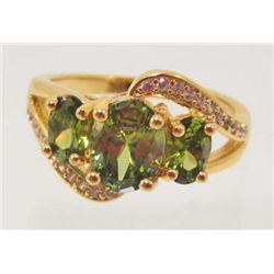 18K GOLD FILLED PERIDOT & CZECH CRYSTAL RING - SZ. 8