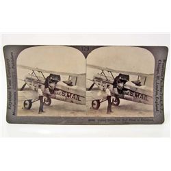 ANTIQUE STEREOVIEW CARD OF U.S. AIR MAIL PLANE