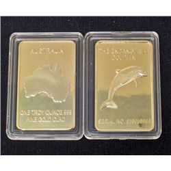 AUSTRALIA DOLPHIN 1 OZ. .999 GOLD CLAD INGOT BAR