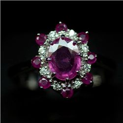 WHITE GOLD OVER STERLING SILVER RUBY RING - SZ. 8.5