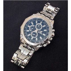 SILVER & BLUE FACE ANALOG WRISTWATCH