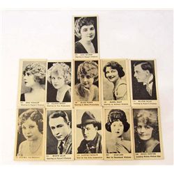 LOT OF 11 C. 1920'S SILENT MOVIE STARS CIGARETTE CARDS