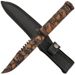 Z-Slayer Zombie Brown Skull Survival Knife w/ Sheath