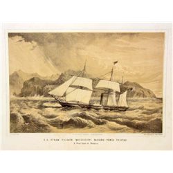 C. 1850'S U.S. STEAM FRIGATE LITHOGRAPH