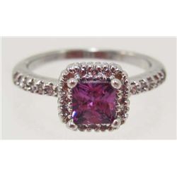 STERLING SILVER PLATED AMETHYST & CRYSTAL RING - SZ. 8