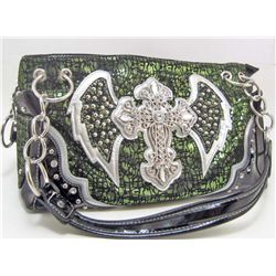 NEW WESTERN BLING STYLE CROSS & WINGS PURSE HANDBAG