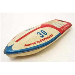 VINTAGE C. 1940'S EVINRUDE TIN LITHO BOAT TOY