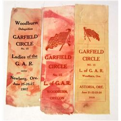 LOT OF 3 EARLY 1900'S LADIES OF G.A.R. CIVIL WAR RIBBONS