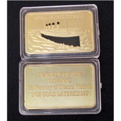 TITANIC 1 OZ. .999 GOLD CLAD INGOT BAR