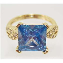 18K GOLD FILLED BLUE TOPAZ & CZECH CRYSTAL RING - SZ. 7