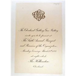 1893 INVITATION TO THE GATLING GUN BATTERYS BANQUET