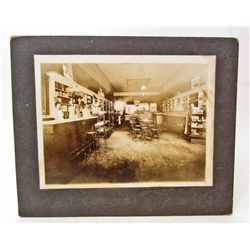 ANTIQUE MOUNTED PHOTO OF DRUG STORE WITH SODA FOUNTAIN