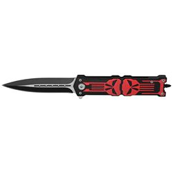 5  Spring Assist Skull Folding Knife - Black & Red