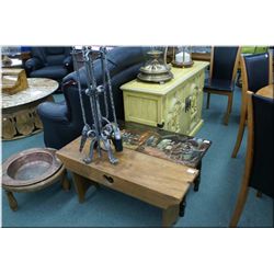 Two primitive benches including one with a tavern scene and a heavy companion set