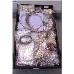 Tray lot of brand new Pandora style glass and silver beads etc. plus a bag filled with bracelets and