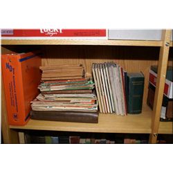 A shelf lot of vintage tools, tool and wood working books etc.