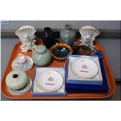 A selection of collectibles including Jasperware ink well, small pieces of Moorcroft, pair of cherub