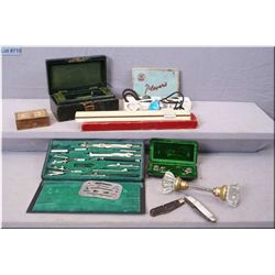 Selection of collectibles including two cased sets of trammel points, glass knob, vintage sterling a