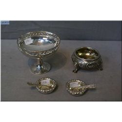 A selection of British hallmarked sterling silver including pierced edge comport, footed condiment w