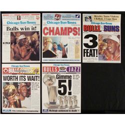 5 Chicago Bulls Championship Newspaper Cover Reprints