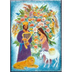 Ira Moskowitz Signed Judaic Art Print David & Bathsheba