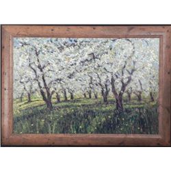 Sammoun Signed Art Print Canvas Apple Orchard Wood Fram