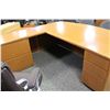 Image 2 : LIGHT CHERRY BOWFRONT L-SHAPE EXECUTIVE DESK W/ MATCHING 6' STORAGE CABINET