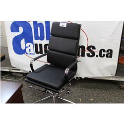 BLACK LEATHER AND CHROME FRAME HIGH BACK EXECUTIVE CHAIR