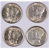 (4) Mercury Dimes (36, 43-D, 44-D, 45) MS-64+