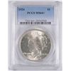 Image 1 : 1924 PEACE SILVER DOLLAR, PCGS MS-64+  WHITE