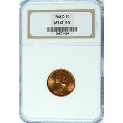 1946-D LINCOLN CENT, NGC MS-67 RED!  RARE!!