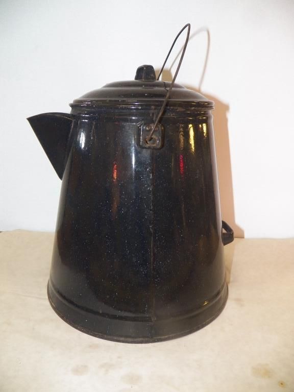 Antique Chuck Wagon Coffee Pot Graniteware coffee pots with a tipper