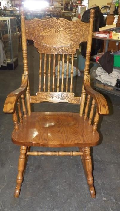 Double Pressed Back Solid Oak Rocking Chair A very solid and attractive ...
