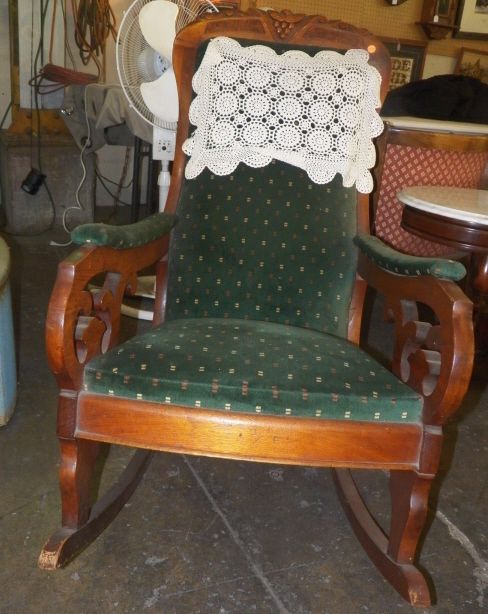 1880s Parlor Rocker Antique Lincoln Rocker Victorian Mahogany Upholstered Parlor Rocking ...