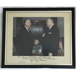 J. Edgar Hoover Signed Custom Framed 12  x 10  Photo Display Inscribed to Admiral William F. Raborn 