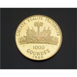 Haitian 1,000 Gourdes Proof Gold Coin Dated 1968...