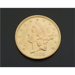 U.S. Double Eagle 20-Dollar Gold Coin Dated 1869S...
