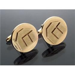 Pair of 14-Karat Yellow Gold Florentine and Polished Finish Raised Initial 'D' Cufflinks...