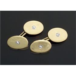 Pair of Art Deco 14-Karat Yellow Gold, Platinum and Diamond Double Disk Cufflinks...