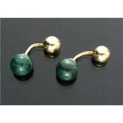 Pair of 18-Karat Yellow Gold and Malachite Bead Cufflinks, Cartier...