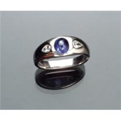 18-Karat White Gold, Blue Sapphire and Diamond Gypsy Ring...