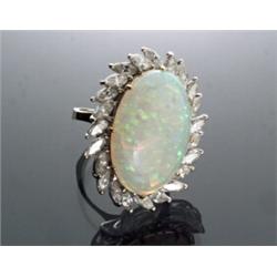 Tested 14-Karat White and Yellow Gold, White Opal and Diamond Dinner Ring...