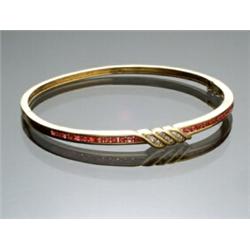 18-Karat Yellow Gold, Diamond and Ruby Bangle Bracelet...