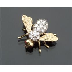 18-Karat Yellow and White Gold, Diamond and Ruby Bee Pin...