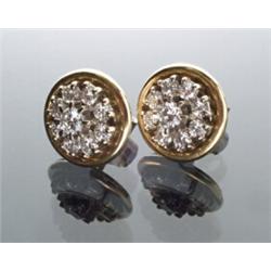 Pair of Tested 18-Karat Yellow and White Gold and Diamond Earrings...