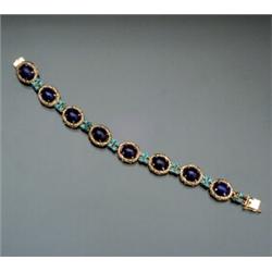 14-Karat Yellow Gold Lapis Lazuli and Turquoise Bracelet...