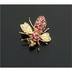 14-Karat Yellow Gold and Ruby Bee Pin...