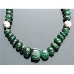 14-Karat Yellow and White Gold and Emerald Nugget Bead Necklace...