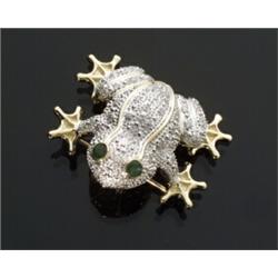 14-Karat Yellow and White Gold, Diamond and Emerald Frog Pendant-Brooch...