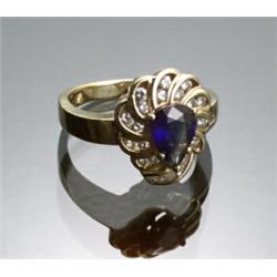 18-Karat Yellow Gold Blue, Sapphire and Diamond Dinner Ring...